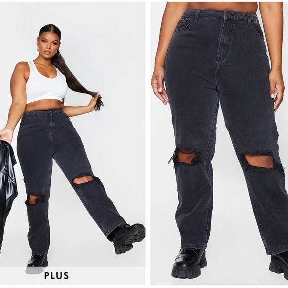 PrettyLittleThing Denim - Pretty little things mom high waist distressed black jeans NWOT